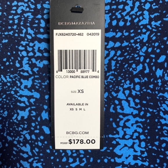 BCBGMaxAzria NWT $178 3/4 sleeve Pacific Blue Combo Dress - Picture 7 of 12